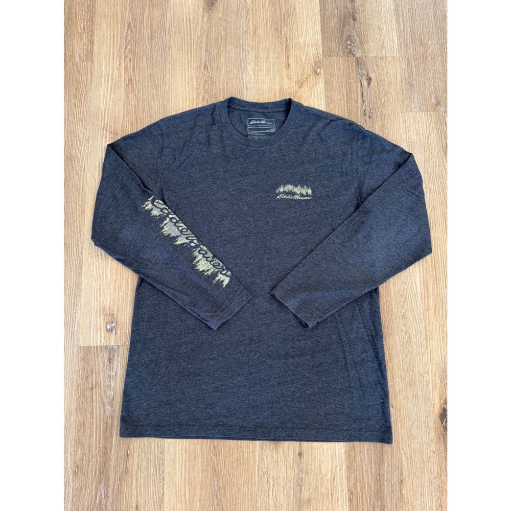 Eddie Bauer Forest Graphic Long Sleeve T-Shirt Mens M Grey Pine Tree Outdoor PNW